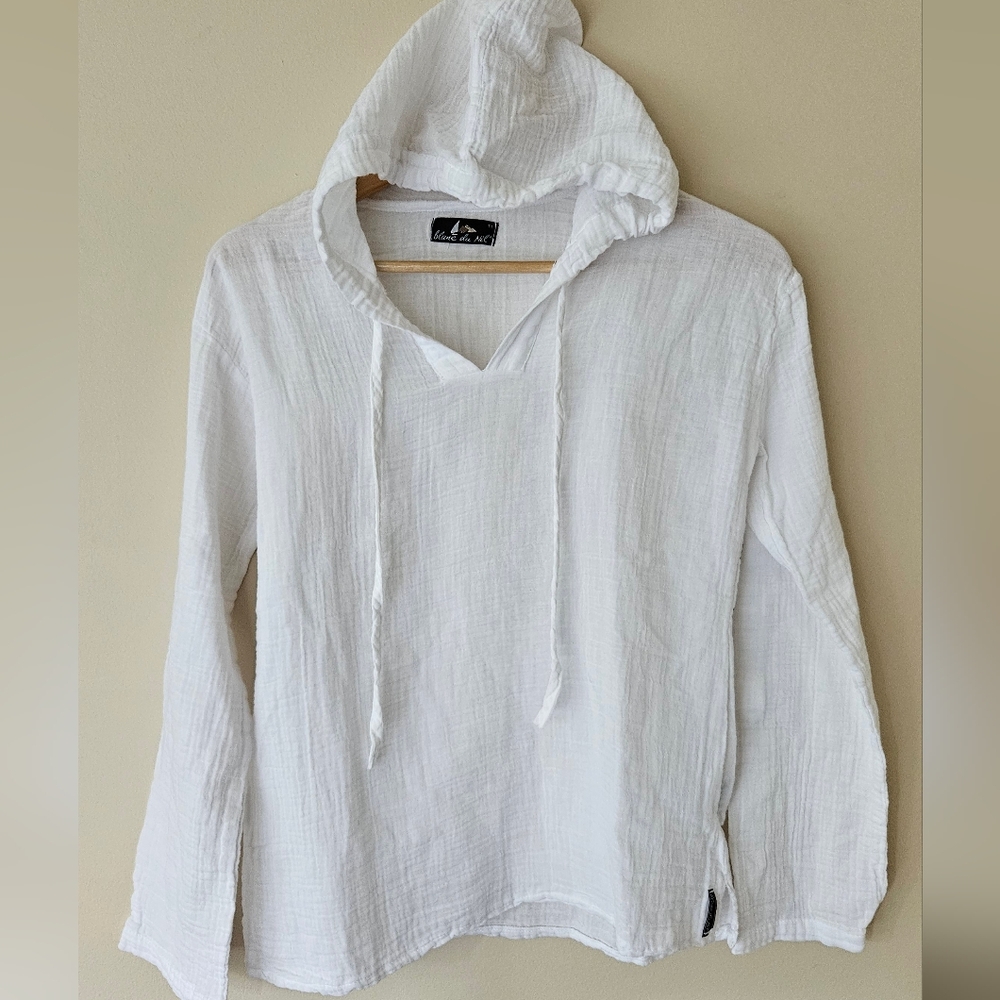 Blanc Du Nil Textured Cotton Hoodie White Travel Gauze Beach Hoodie T1 XS